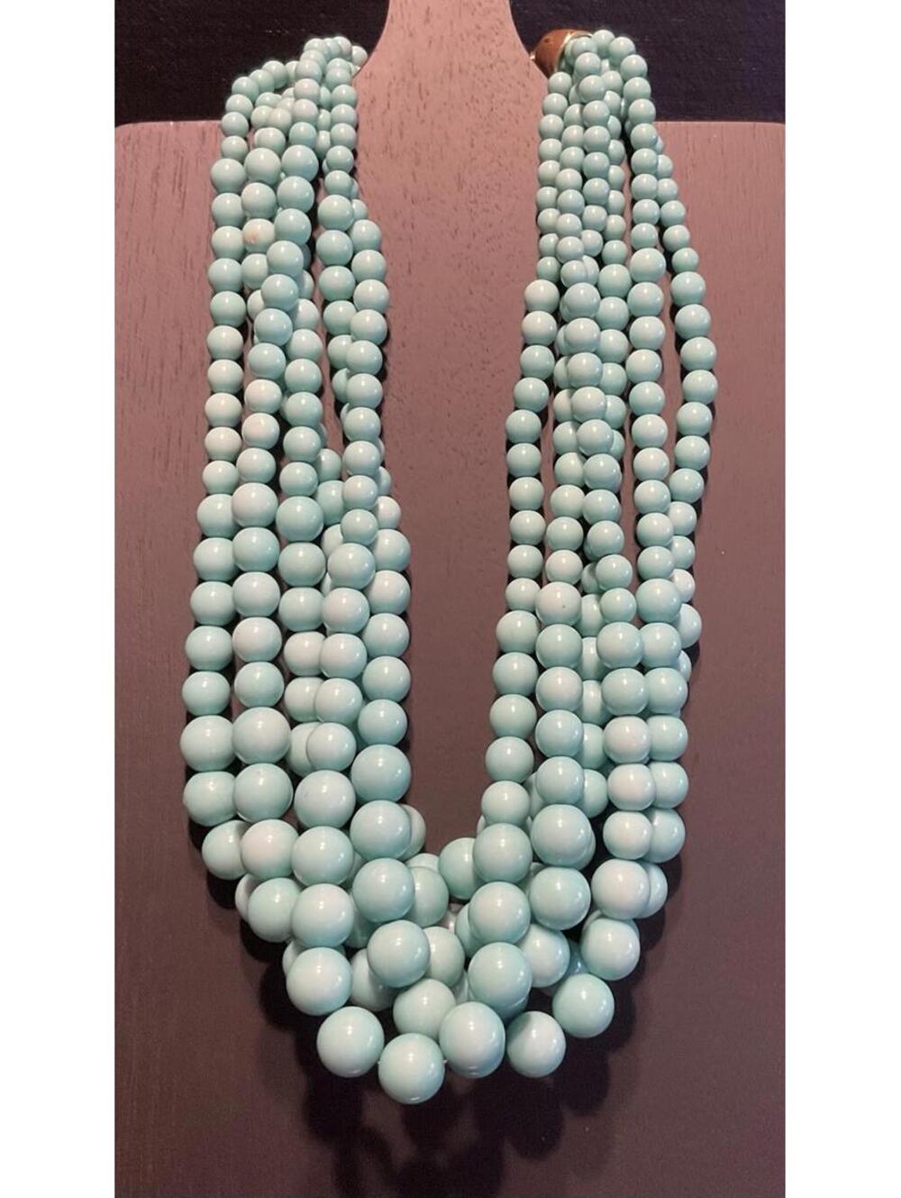 60’s Retro Style 6 Strand Turquoise Necklace Costume Jewelry #115